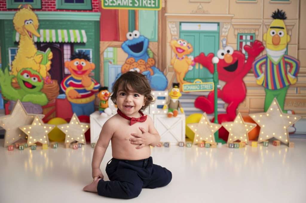 Sesame Street Themed Cake Smash, First Birthday Session Elmo Photography Session for Child, sesame street cake smash session, Staten Island cake smash photographer, baby birthday portraits Staten Island, Brooklyn cake smash photography