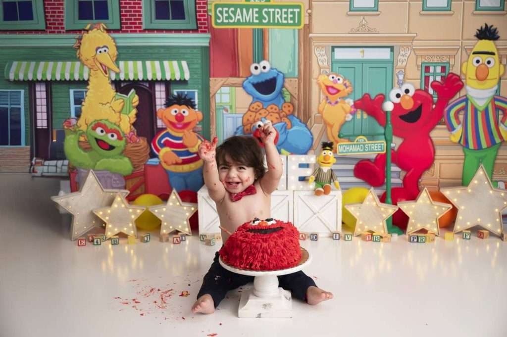First Birthday Session Elmo Photography Session for Child, sesame street cake smash session, Staten Island cake smash photographer, baby birthday portraits Staten Island, Brooklyn cake smash photography